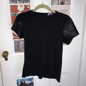 Black leather sleeved Vince t shirt